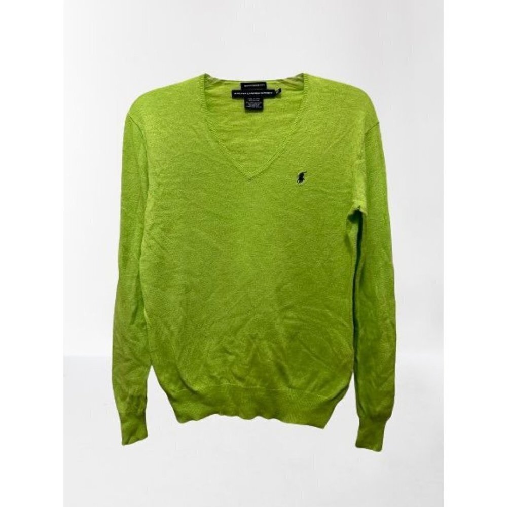 Ralph Lauren Sport Pullover Linen Cotton Lime Green V-Neck Knitted Size Small/P